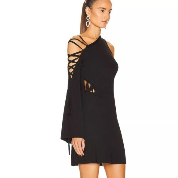 Cult Gaia Nuru Knit Asymmetrical One-Shoulder Mini Dress Black Black NWT Sz M - Picture 5 of 12